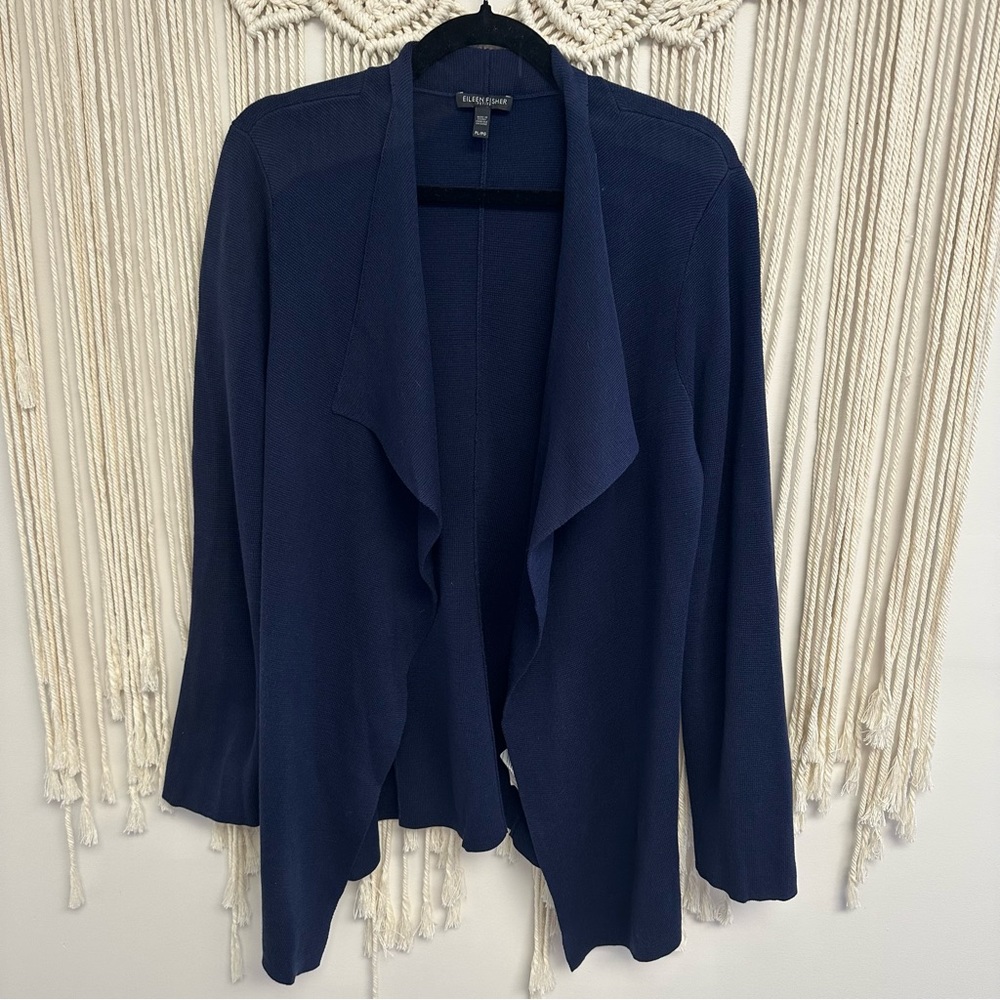 Eileen Fisher blue open cardigan sweater